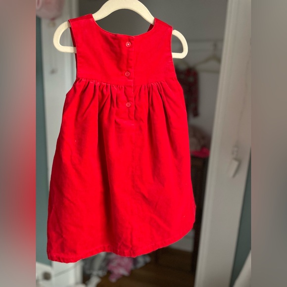 Baby Boden Red Velvet Deer Bird Applique Pinnie Dress 2/3 Years EUC - Picture 5 of 7